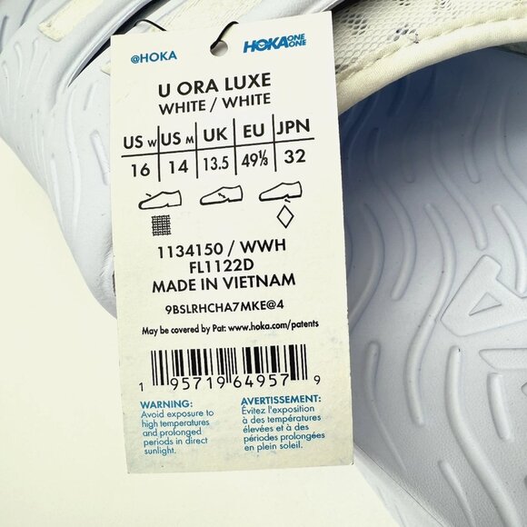 NEW Hoka One One Ora Luxe Recovery Slide Sandals Men\'s 14 White Comfort main image 5